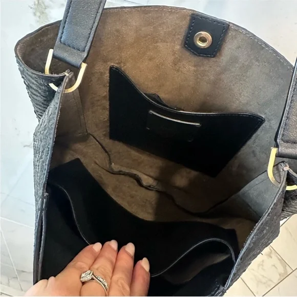 All Saints $500 Leather Python Black hobo bag- slight flaw/ call out - Picture 7 of 9